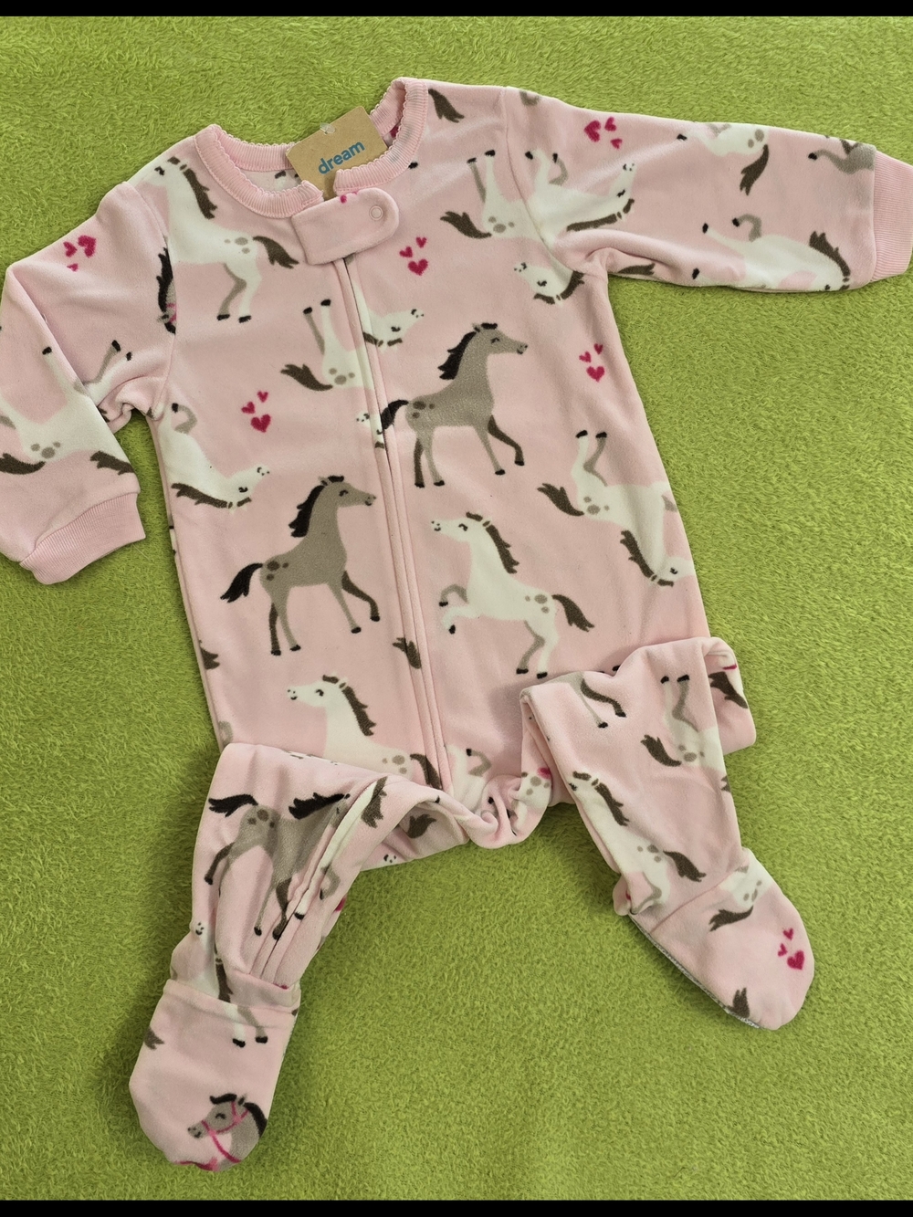 NWT 9-12M GIRLS PINK FLEECE FOOTIE PAJAMAS HORSE & PONY Print SOFT (Q1)